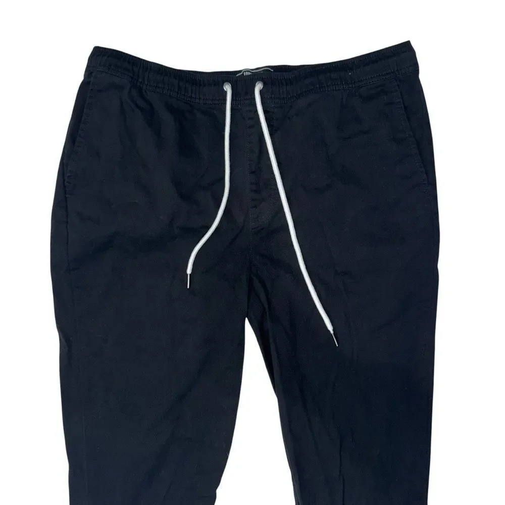 Forever 21 Men's Solid Black Jeggings Jogger Pants with Drawstring Cotton L
